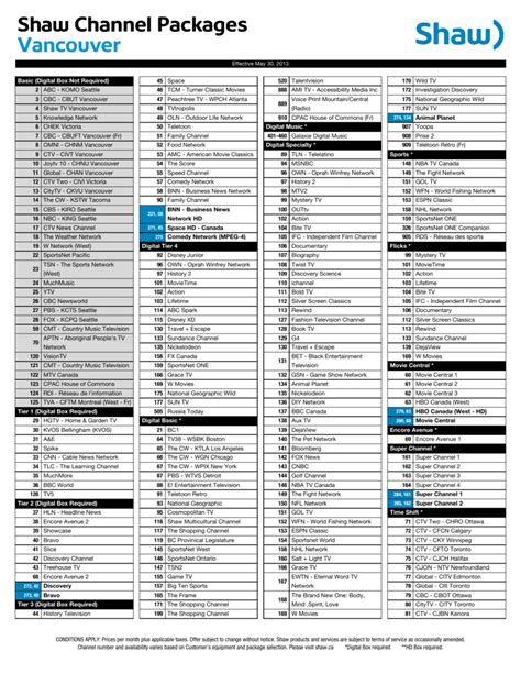 shaw cable tv listings